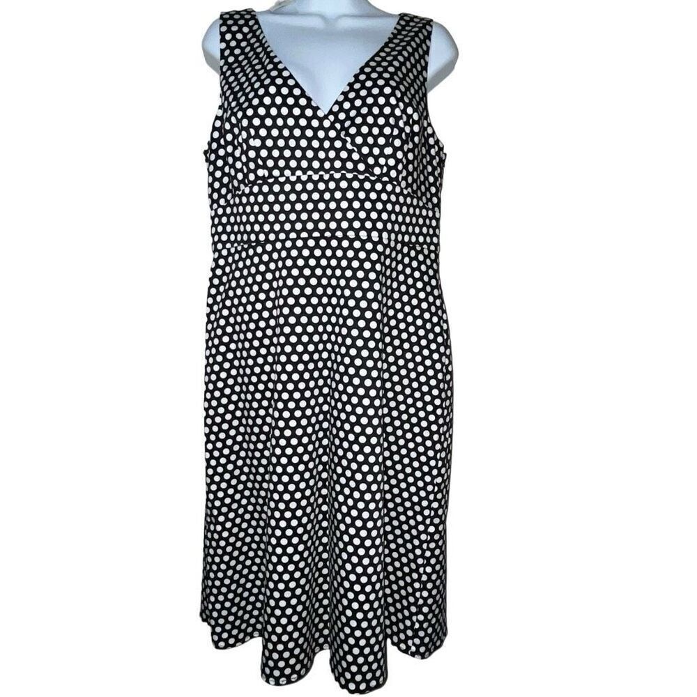 Spense Missy Size 10 V Neck Dress Black White Polka Dot Sleeveless Cocktail